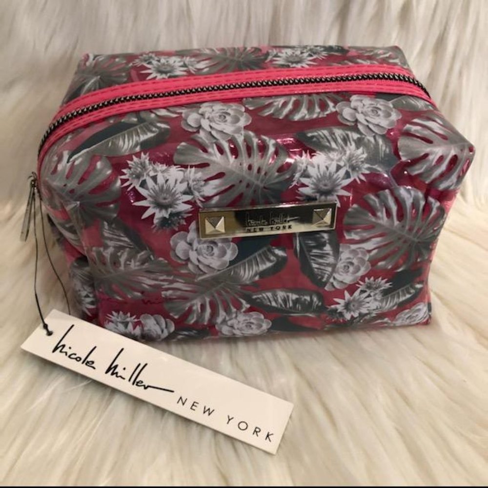 Nicole Miller Pink Plastic Cosmetic Bag